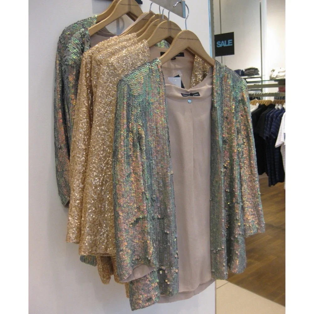 French Connection Pearl Queen Iridescent Sequin Jacket purchased size US 6 READ